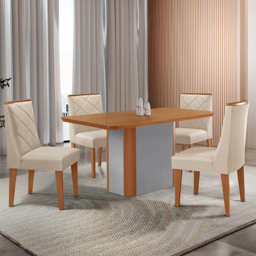 Mesa De Jantar Isadora 4 Cadeiras Isadora Veludo Creme