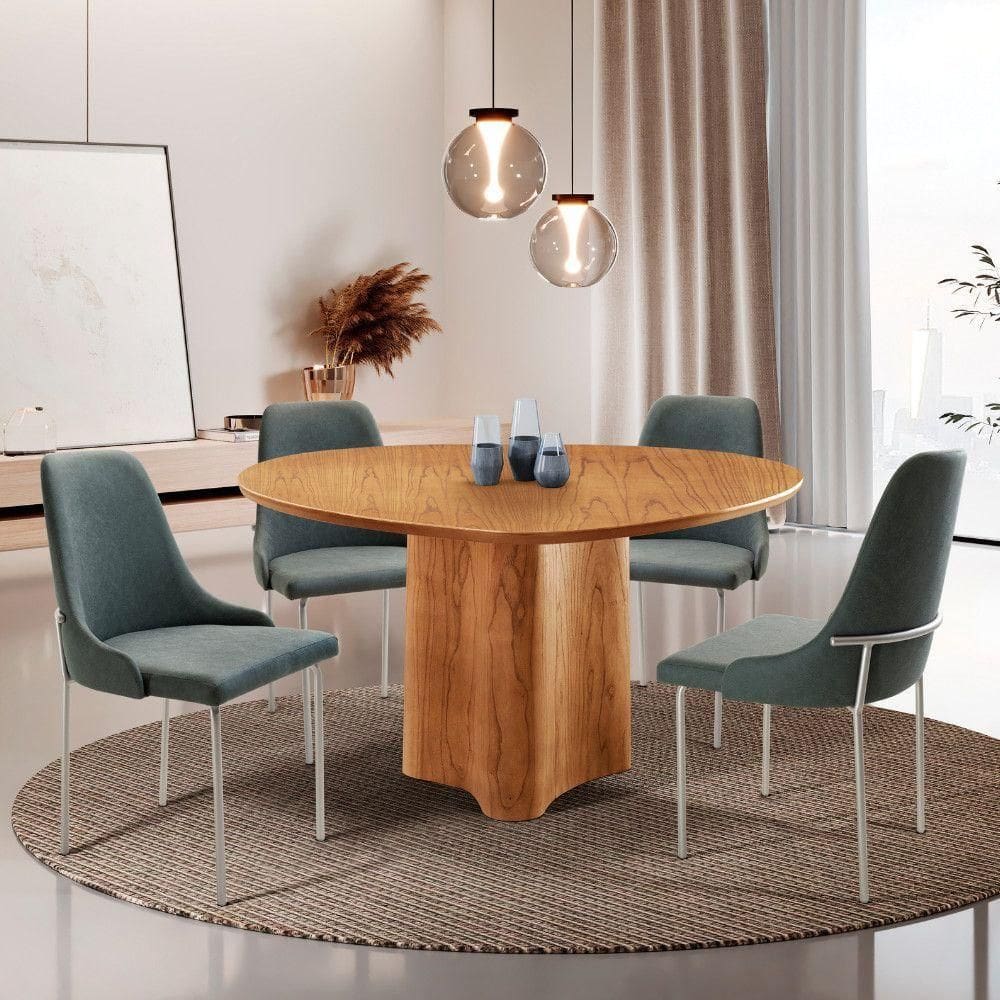 Sala De Jantar Mesa Selene Com 4 Cadeiras Moderna Mobilia Jade/cinamomo Imbuia/prata