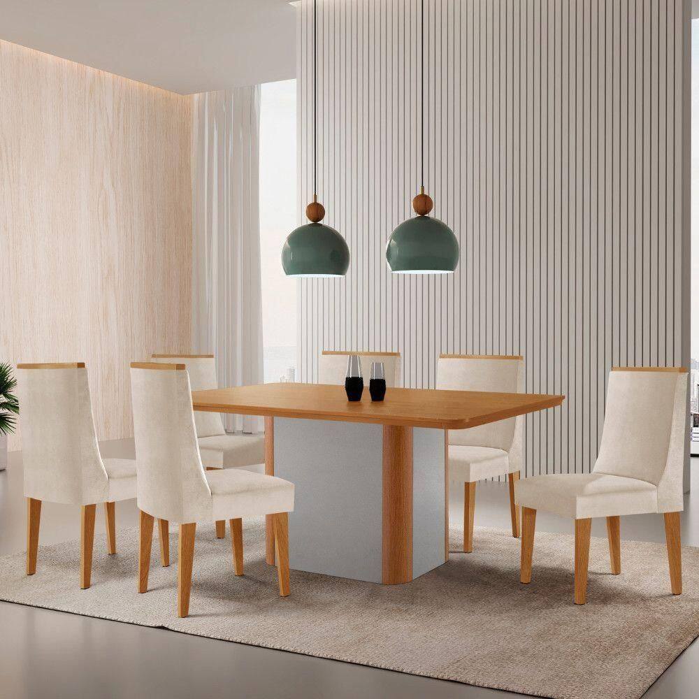 Mesa De Jantar Isadora 180cm Tampo Mdf Laminado Veludo Creme Off White