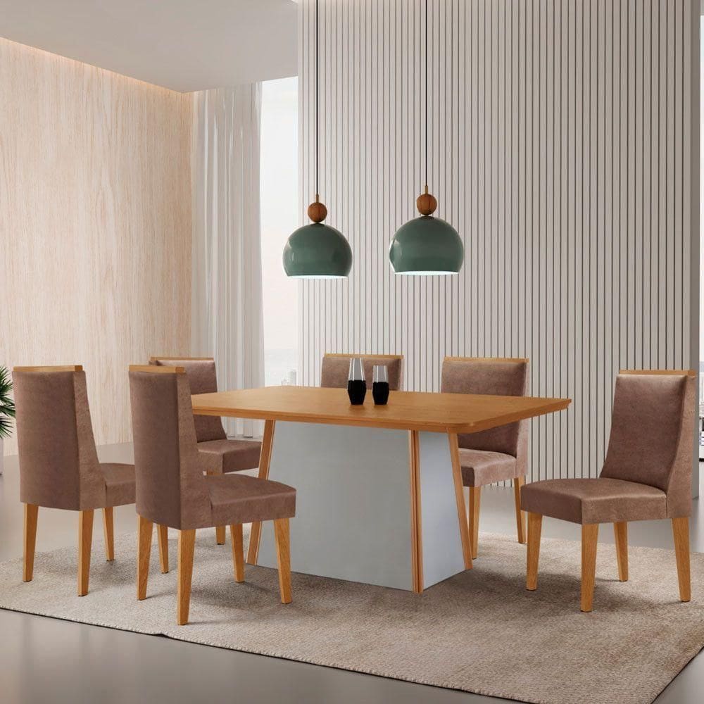 Mesa De Jantar Diane 180cm Tampo Mdf Lam 6 Cadeiras Lisboa.