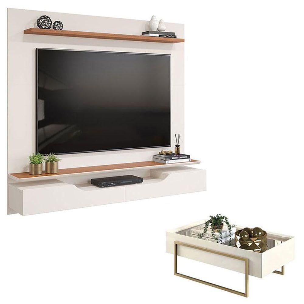 Painel Para Levi Off White Freijó E Mesa De Centro Suri Off White - Dj Móveis