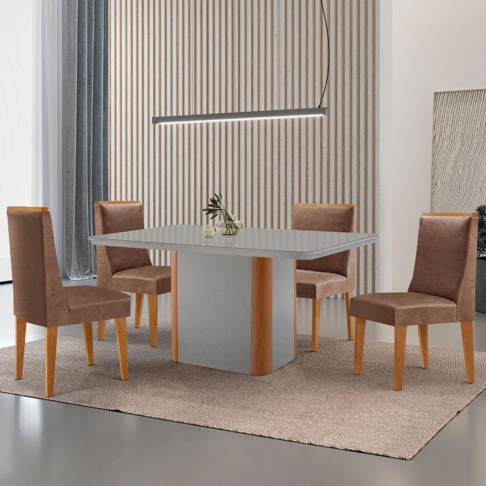 Mesa De Jantar Isadora 120cm Tampo Mdf Vidro-4 Cadeiras
