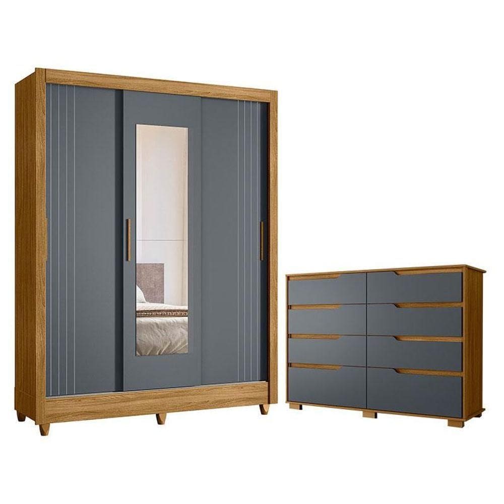 Guarda Roupa Casal Bolívia E Cômoda Georgia Freijó Cinza - Moval