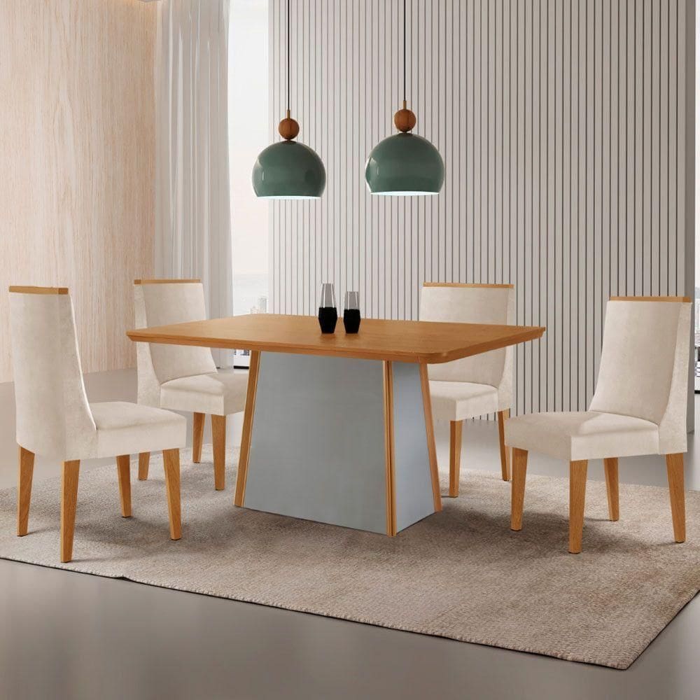 Mesa De Jantar Diane 120cm Tampo Mdf Lam 4 Cadeiras Lisboa