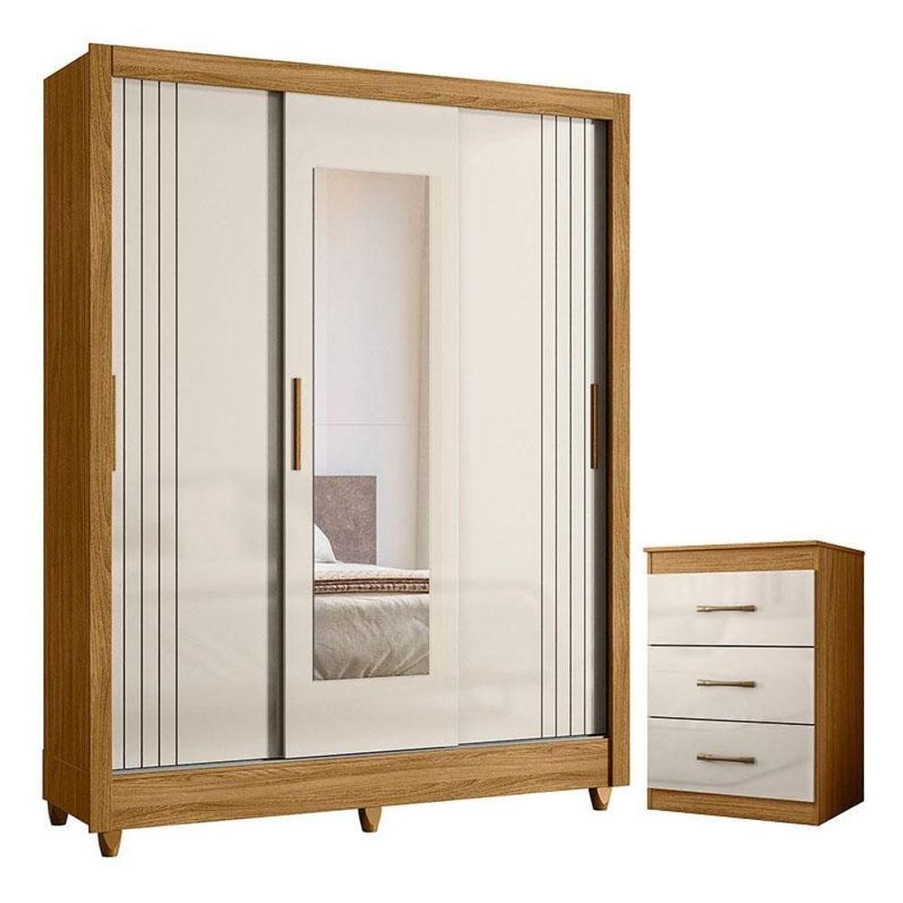 Guarda Roupa Casal Bolívia E Cômoda Ms913 Freijó Off White - Moval