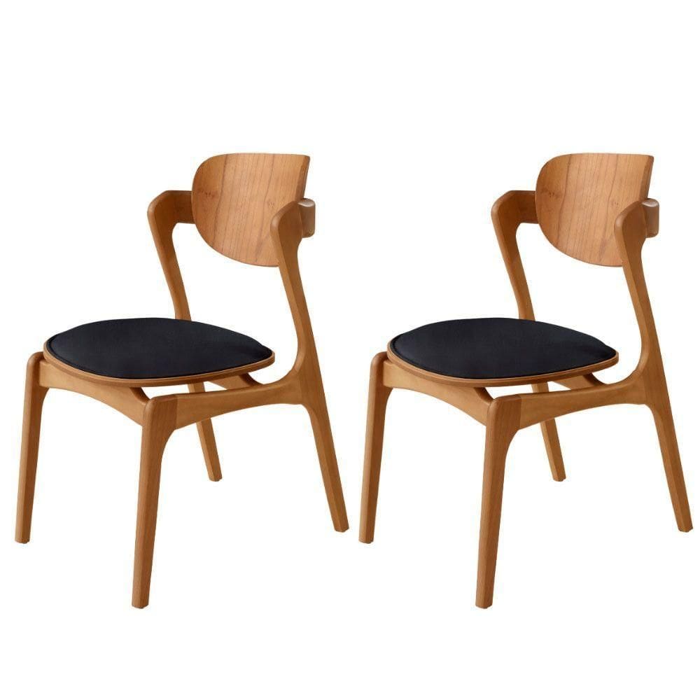 Conjunto Com 2 Cadeiras Madeira Solaris Gold Moderna Mobília Linho Preto / Imbuia Nat.