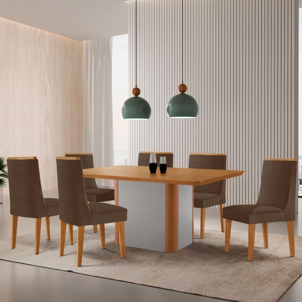 Mesa De Jantar Isadora 180cm Tampo Mdf Laminado Veludo Marrom Off White