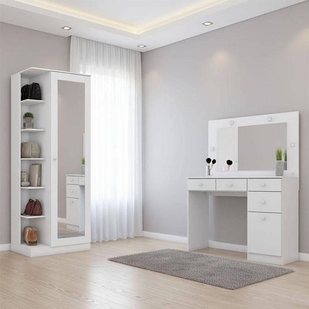 Sapateira Multiuso Duetto E Penteadeira Ambiente Com Led Branco - Henn