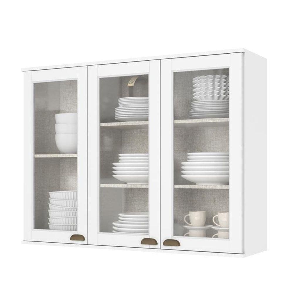 Armário Aéreo 120 Cm 3 Portas Com Vidro Classy Branco - Thb