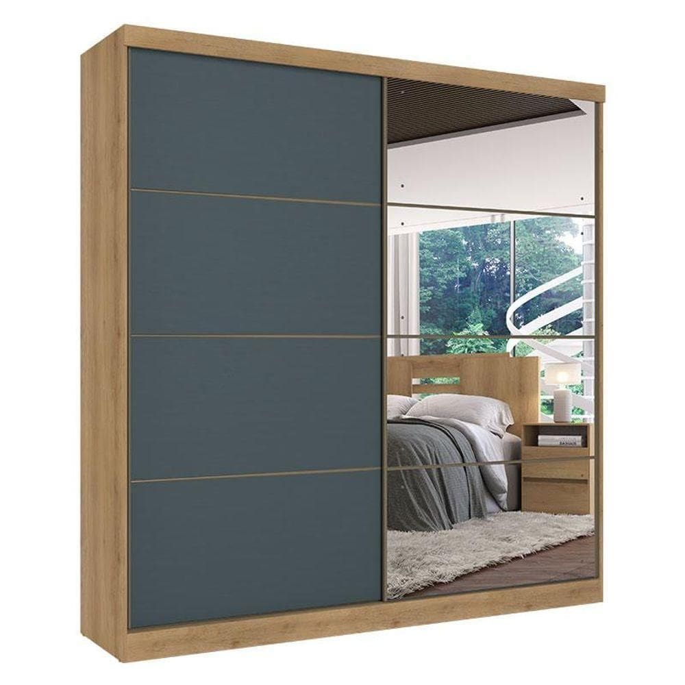 Guarda Roupa Casal Málaga Full Glass 2 Portas Capuccino Azul Acetinado - Thb