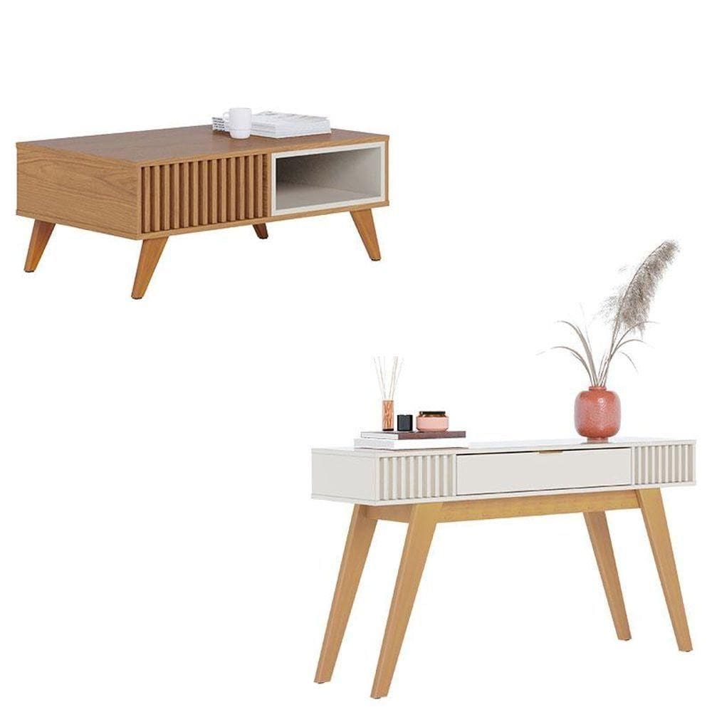 Mesa De Centro Jeri Freijó Off White Com Aparador Para Sala Riviera Off White - Colibri