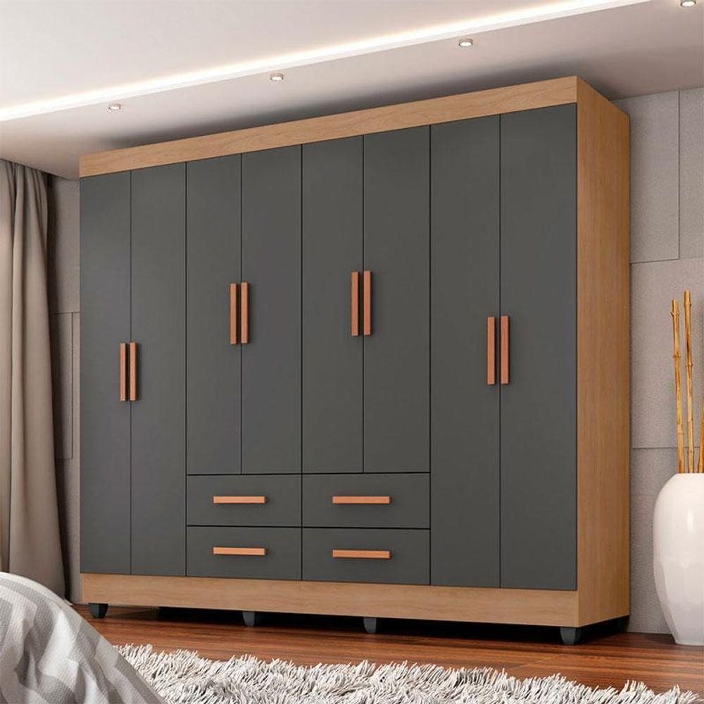 Guarda Roupa Casal Ambiente Porto 8 Portas Nature Cinza - Móveis Leão