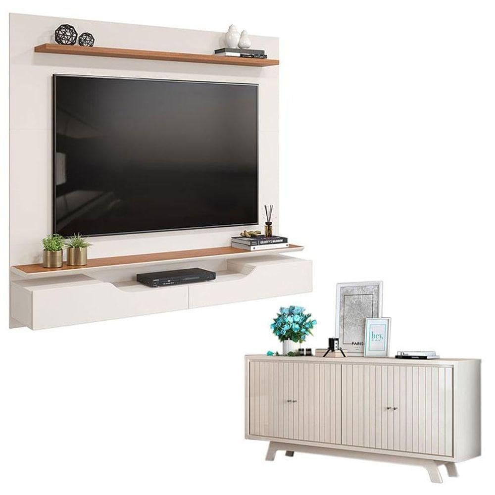 Painel Para Levi Off White Freijó E Aparador Buffet Brise Off White - Dj Móveis