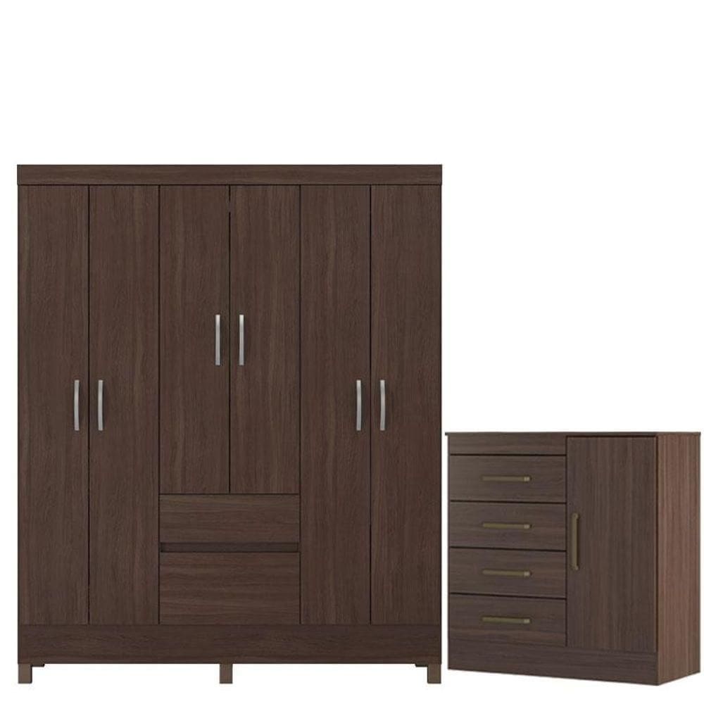 Guarda Roupa Casal Flash 2 Com Cômoda Montevidéu Café Touch - Demóbile