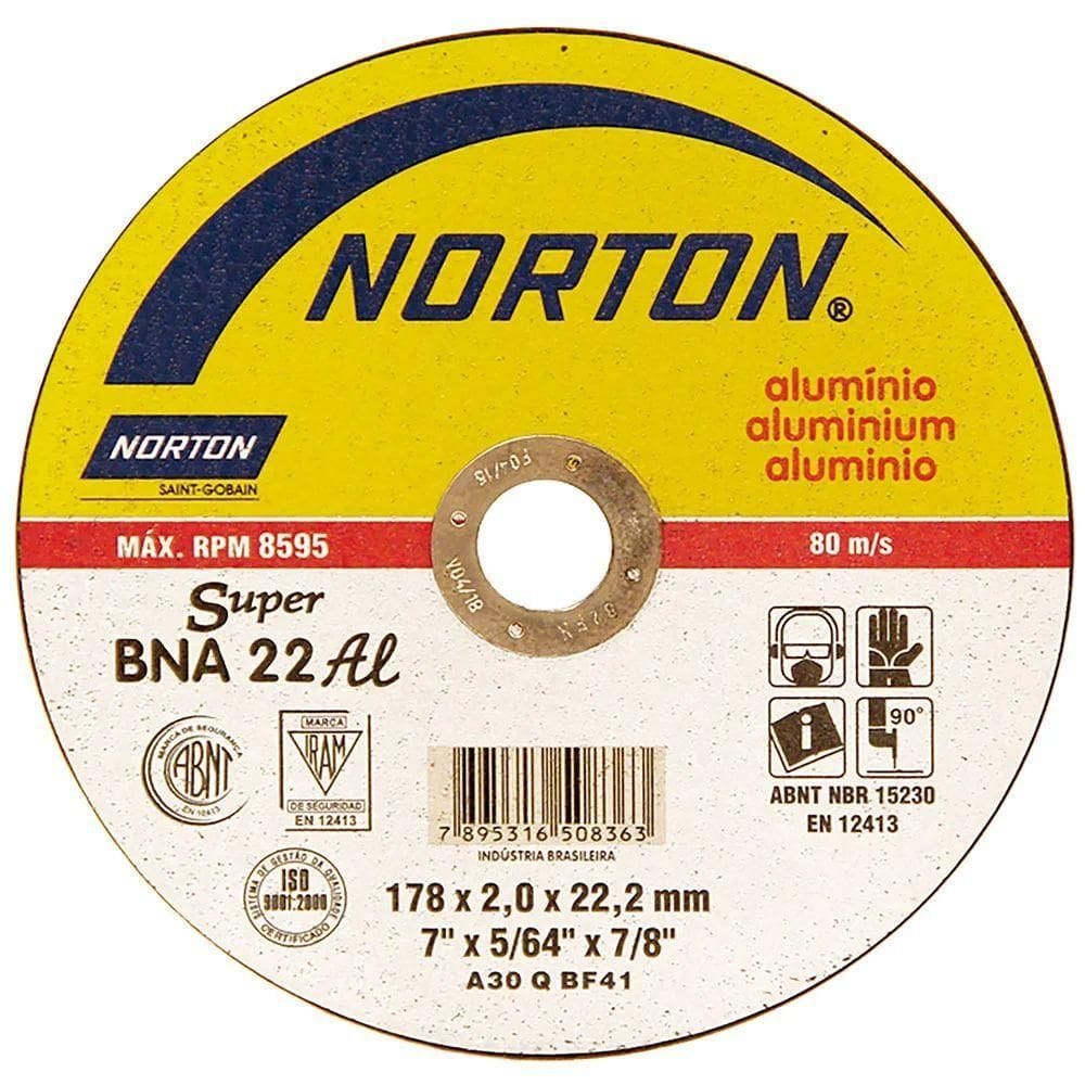 Disco De Corte 7 180x2.0x22mm Alumínio Norton Bna22