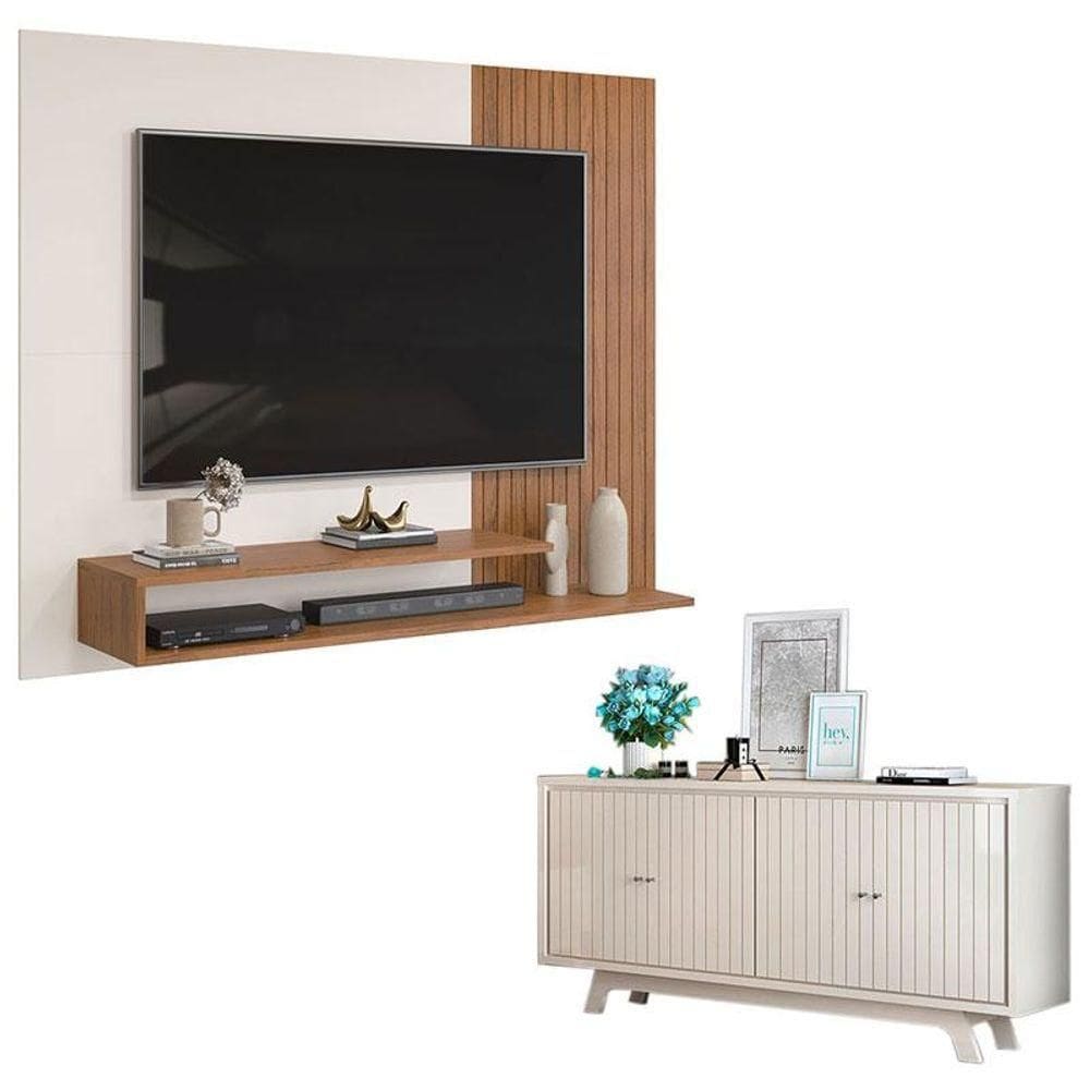 Painel Para Nando Freijó Off White E Aparador Buffet Brise Off White - Dj Móveis