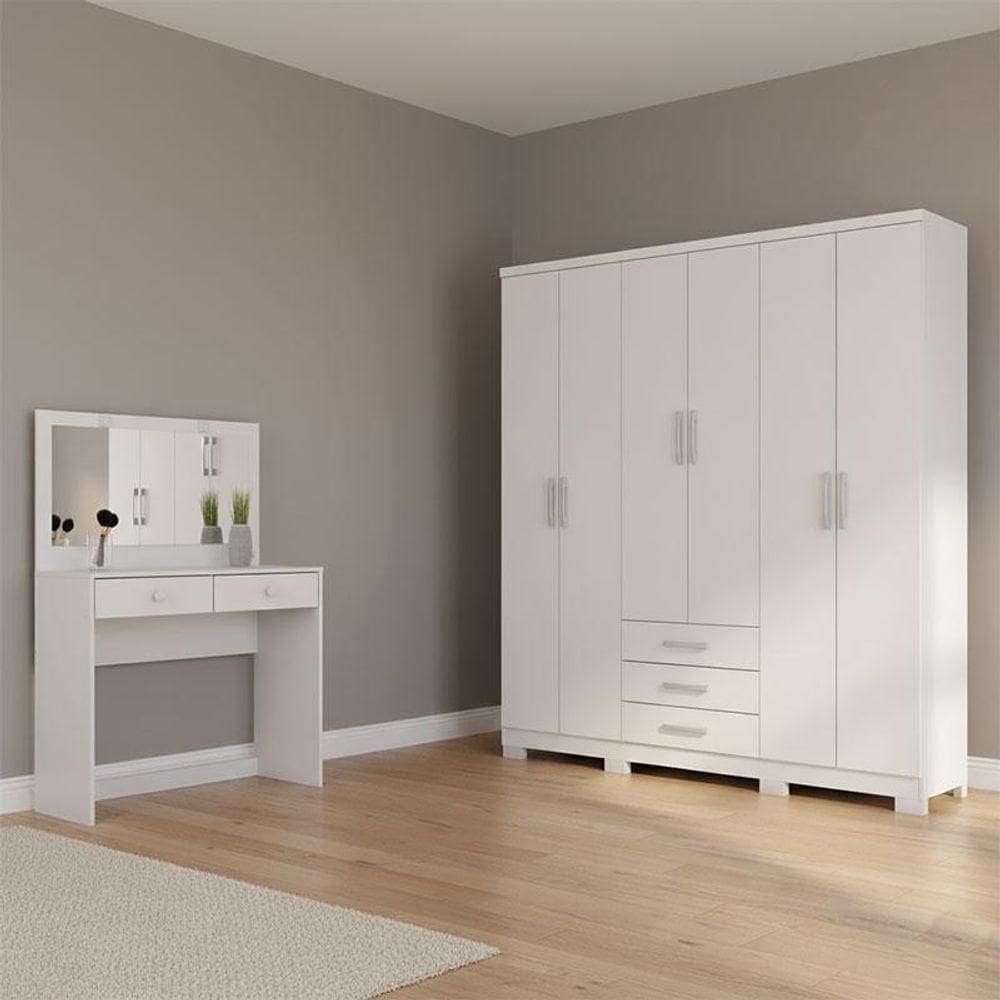Guarda Roupa Casal Caju 6 Portas E Penteadeira Daila Ambiente Com Led Branco - Henn