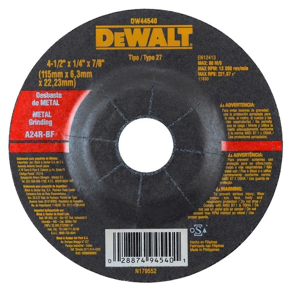 Disco De Desbaste 4.1-2 115x6.4x22mm Aço Dewalt Dw44540