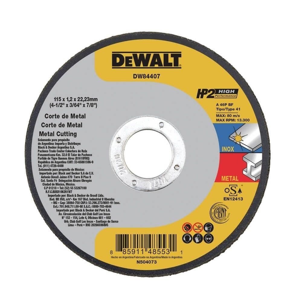 Disco De Corte Dewalt Hp2 Dw84407 115x1,0x22mm – Aço-inox, Preciso E Profissional