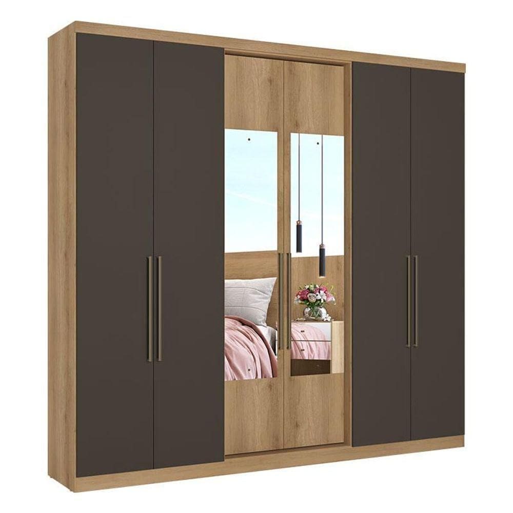 Guarda Roupa Casal Passione Ultra Glass 6 Portas Capuccino Cacau Acetinado - Thb