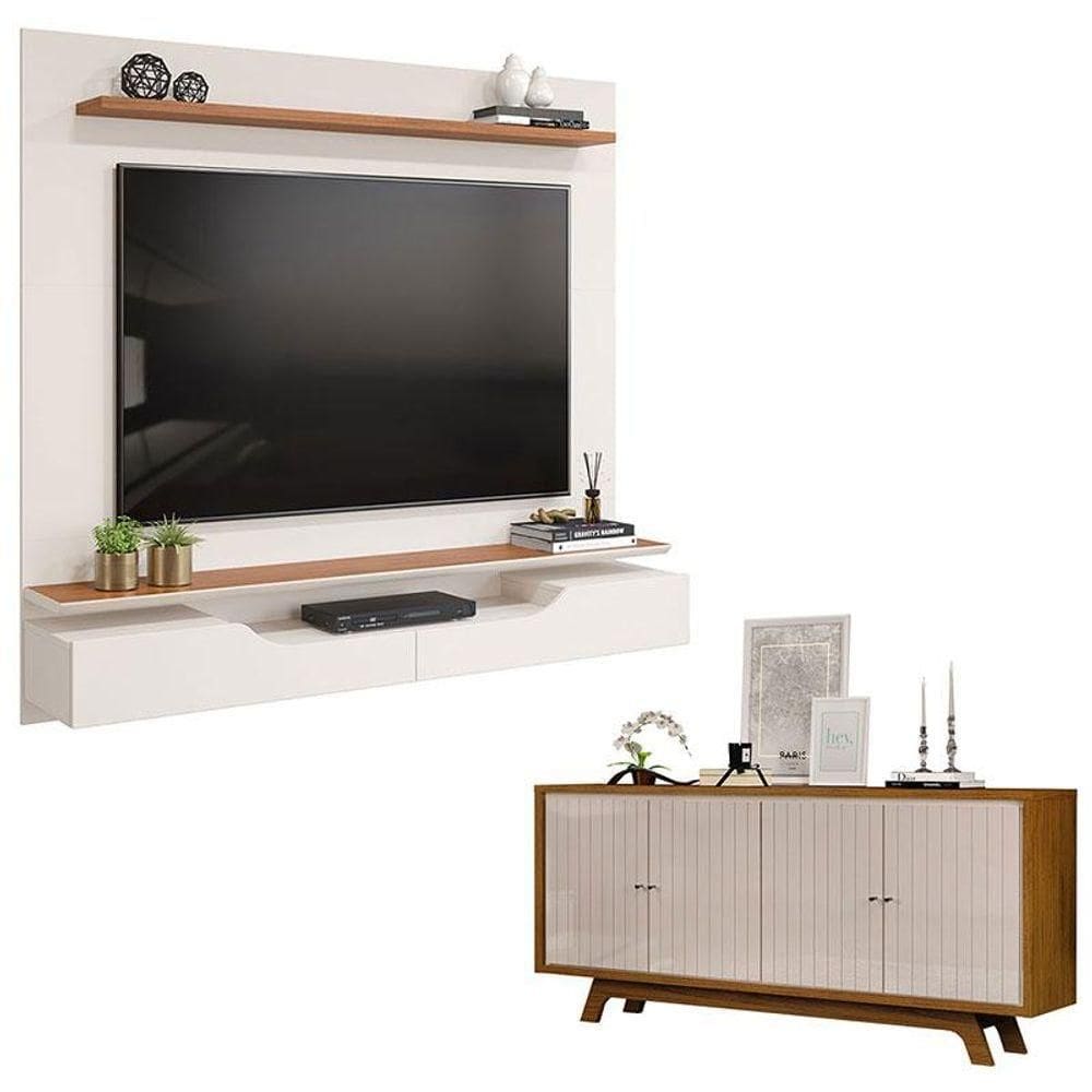 Painel Para Levi Off White Freijó E Aparador Buffet Brise Freijó Off White - Dj Móveis