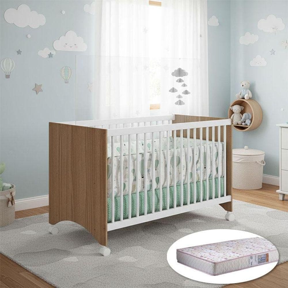 Berço Gutti Ambiente Amadeirado Acetinado Com Colchão Gazin - Móveis Estrela