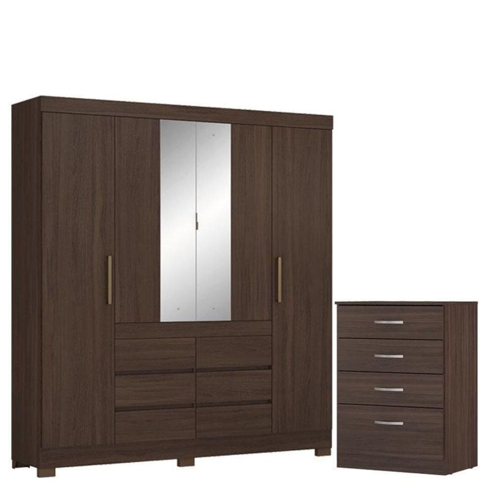 Guarda Roupa Casal Cádis Com Cômoda Astral Café Touch - Demóbile