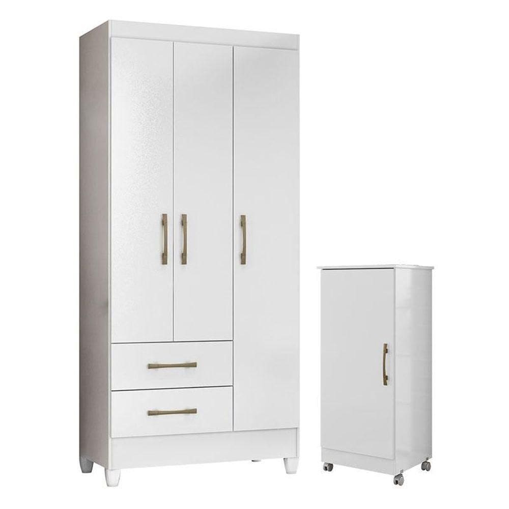 Guarda Roupa Infantil Lima E Armário Multiuso Lírio Branco Brilho - Moval