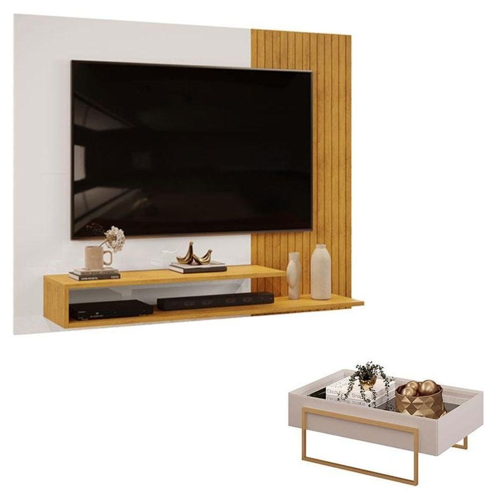 Painel Para Suspenso Nando Cedro Bali E Mesa De Centro Pilar Bali - Dj Móveis