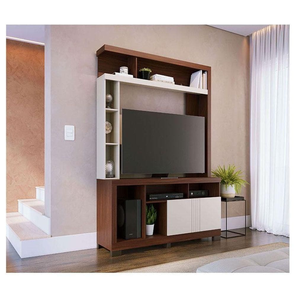 Estante Home Theater Ambiente Elba Nogueira Real Off White Matte - Colibri