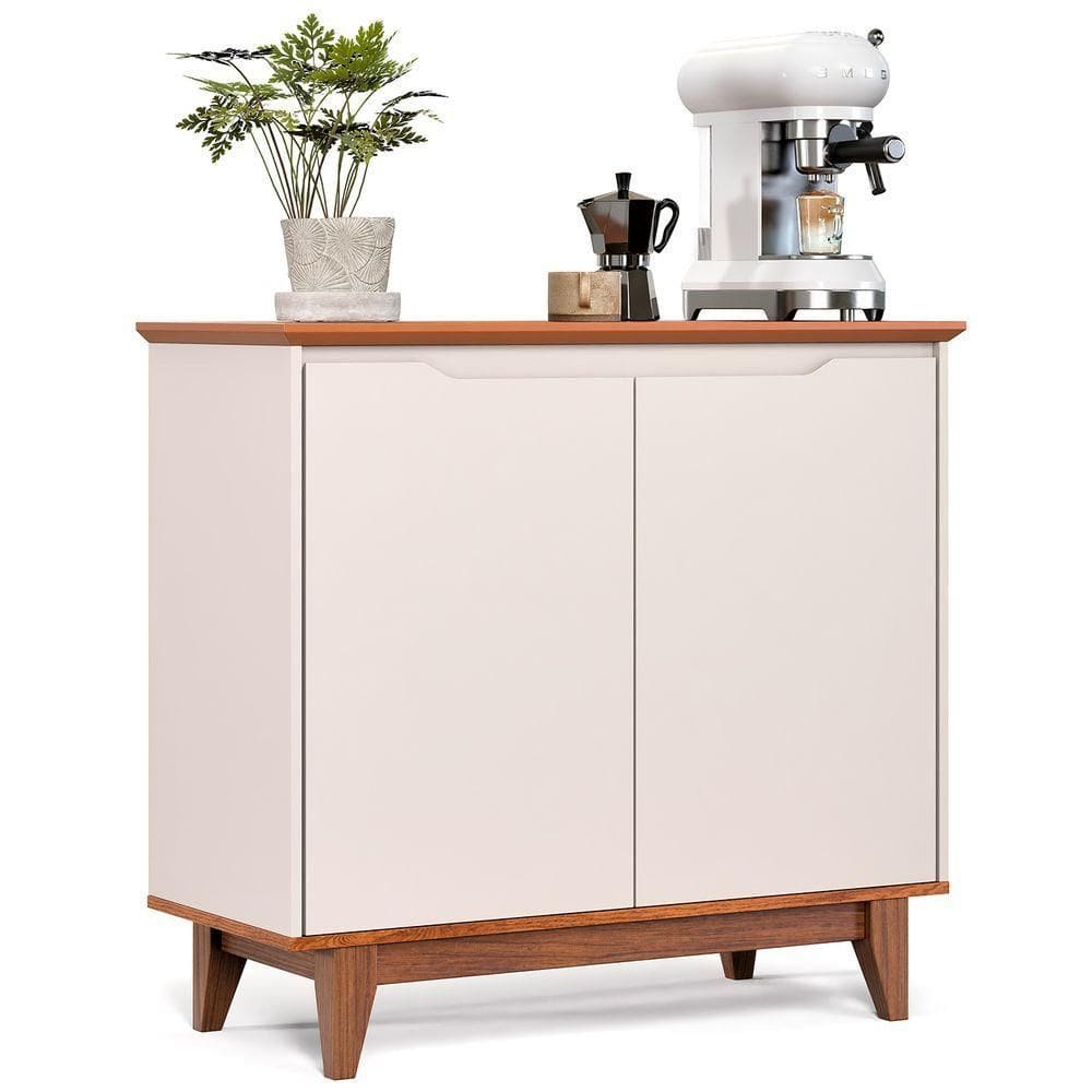 Buffet 02 Portas Sem Gaveta Flow Off White Com Freijo