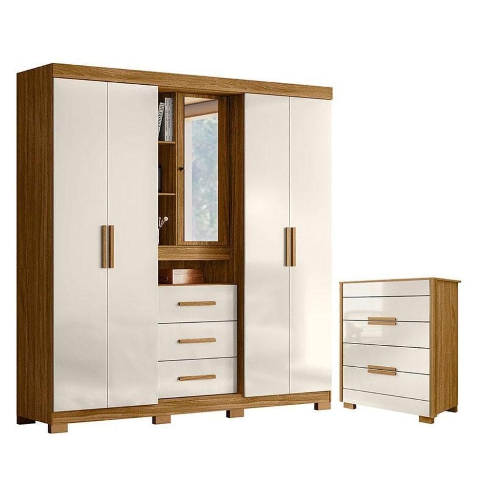 Guarda Roupa Solteiro Eldorado E Cômoda Dhara Freijó Off White - Moval