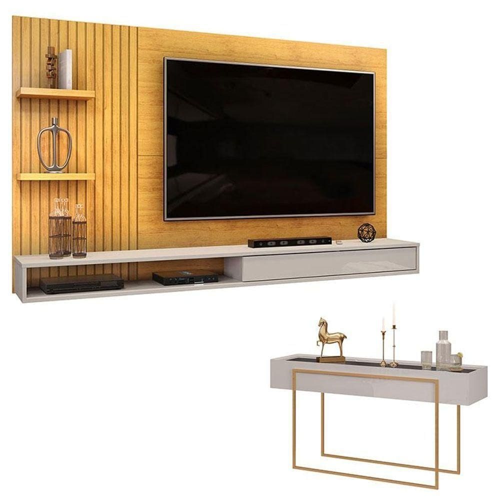 Painel Para Suspenso Bento Cedro Bali E Aparador Para Sala Pilar Bali - Dj Móveis