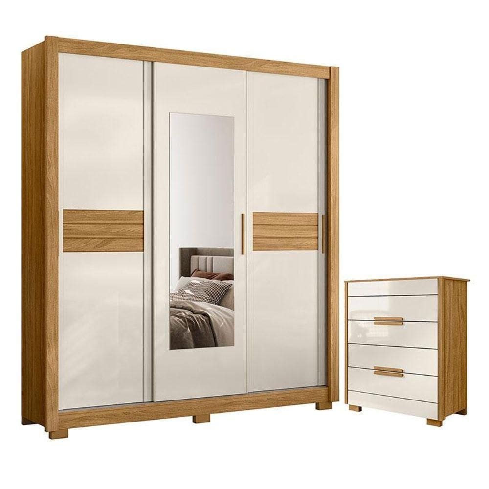 Guarda Roupa Casal Canadá E Cômoda Dhara Freijó Off White - Moval