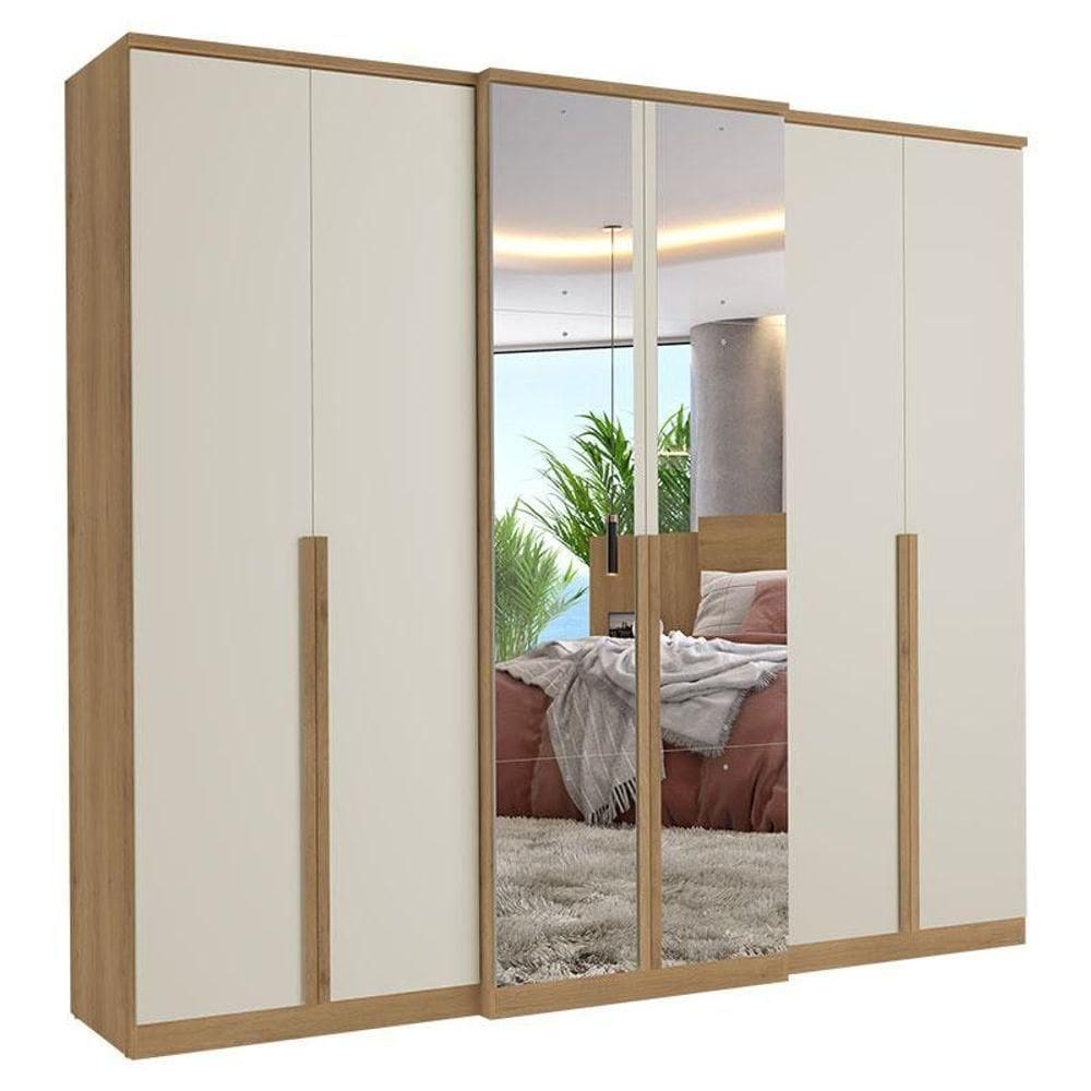 Guarda Roupa Casal Valência 6 Portas Full Glass Capuccino Off White Acetinado - Thb