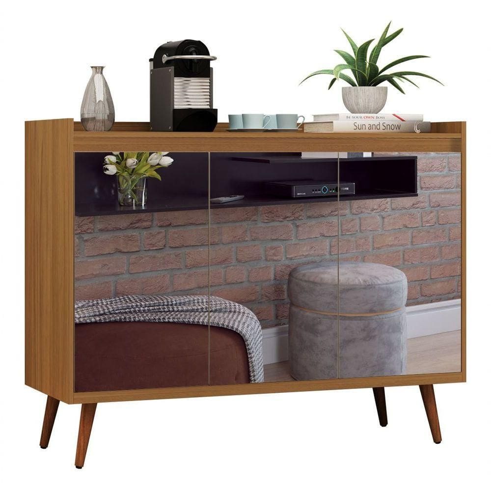 Balcao Buffet Retrô Com Espelho Delta 3 Portas Freijó - Moveisaqui