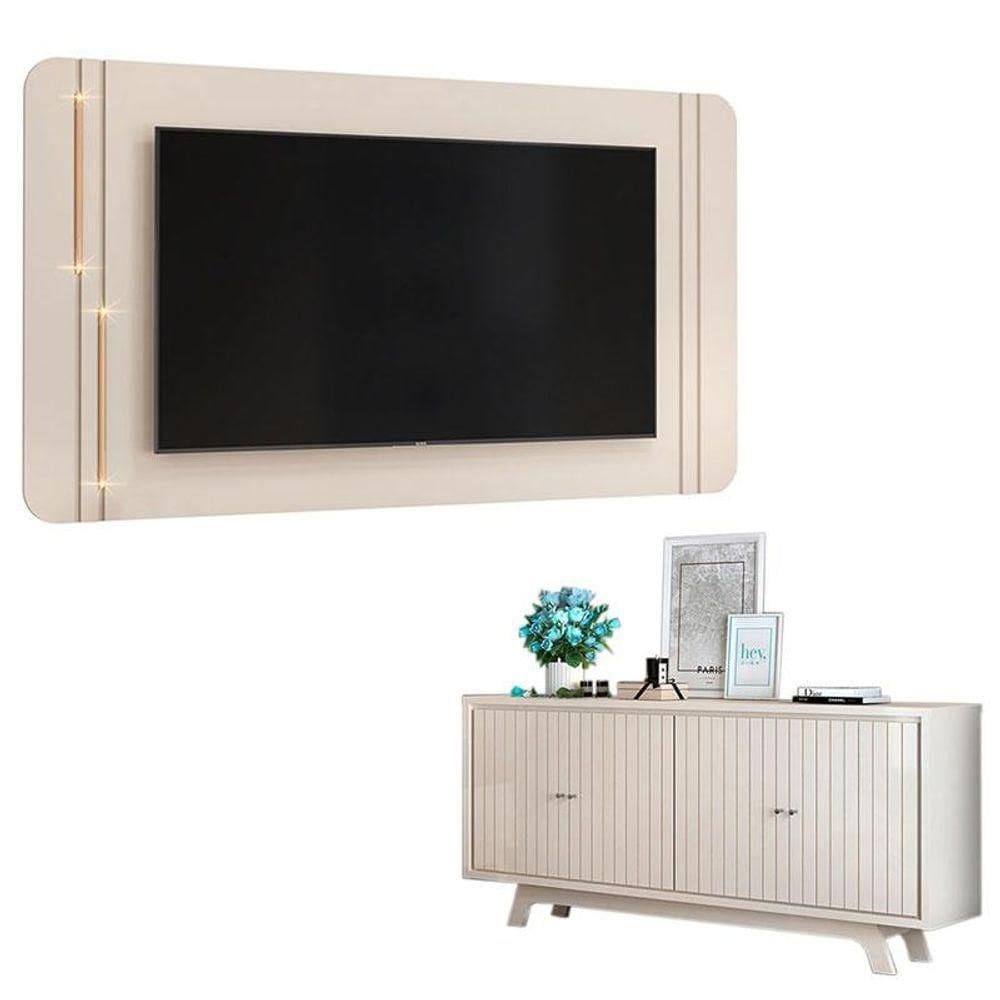 Painel Para Suspenso Ariana E Aparador Buffet Mercuri Off White - Dj Móveis