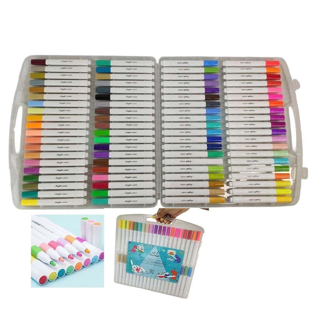 Canetinha Caneta 80 Cores Marcador Tinta Acrilica Permanente Prova Dagua Escultura Artesanato Estojo Maleta Pintura