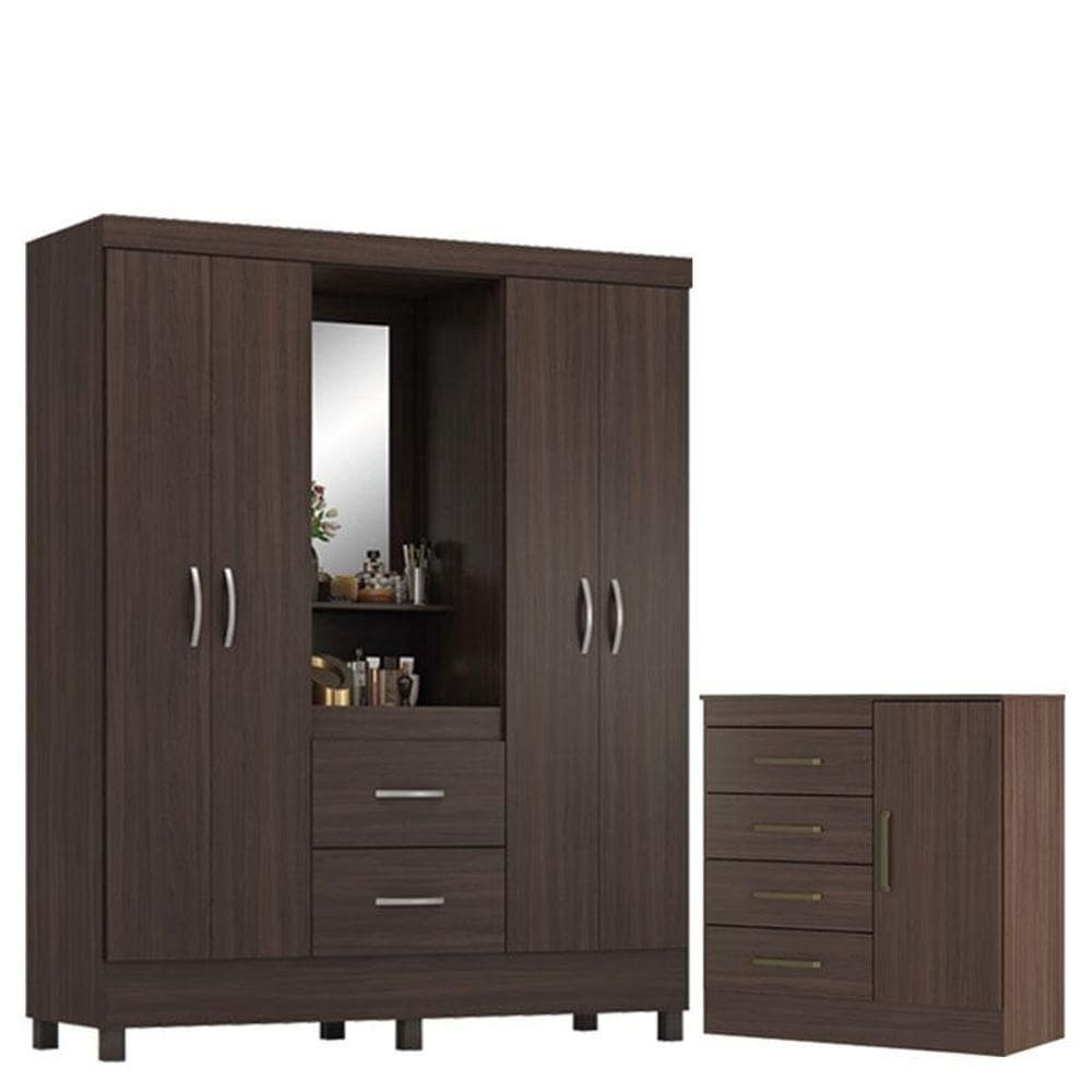 Guarda Roupa Casal Capelinha Lord Com Cômoda Montevidéu Café Touch - Demóbile