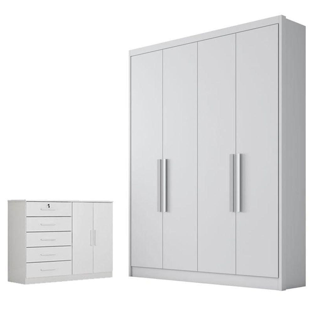 Guarda Roupa Solteiro Sevilha Com Nicho E Cômoda Seul Neve - Novo Horizonte