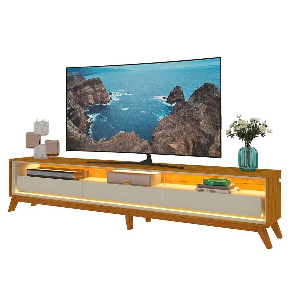 Rack Requinte Com Led Com Off White - Gelius Móveis