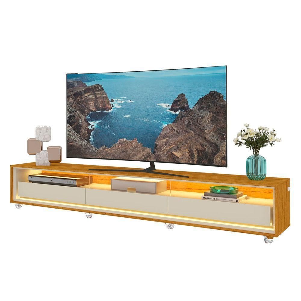 Rack Requinte Com Led E Rodízio Com Off White - Gelius Móveis