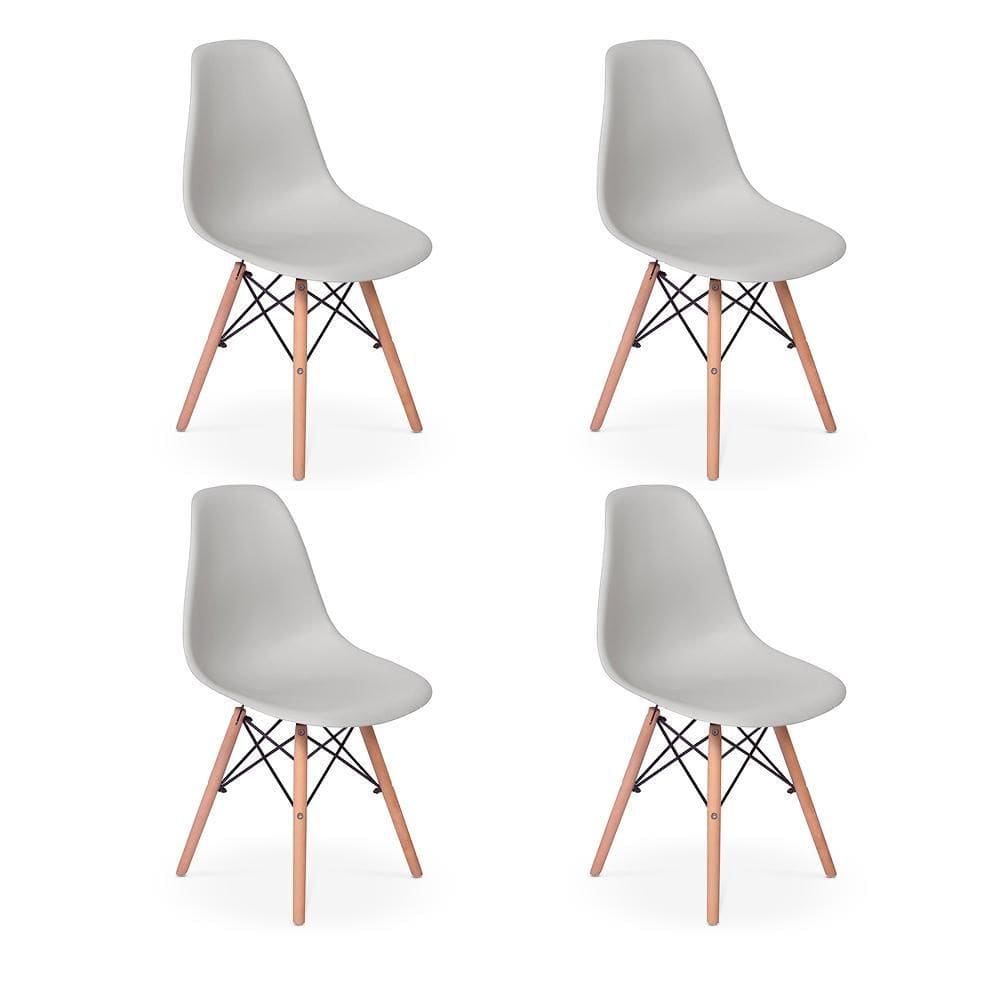 Conjunto 4 Cadeiras Charles Eames Eiffel Wood  - Cinza