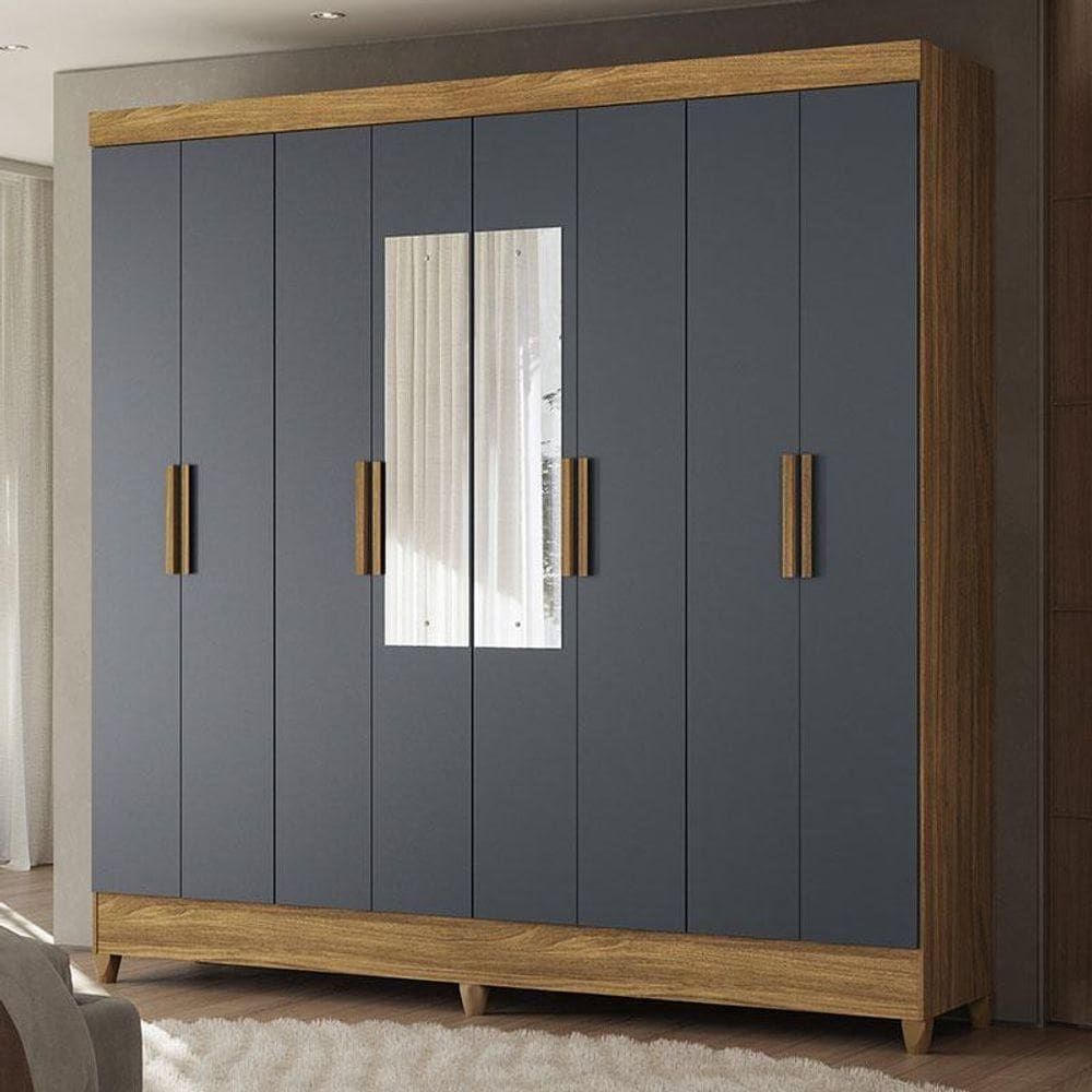 Guarda Roupa Casal Ambiente Marajó 8 Portas Freijó Cinza Com Espelho - Moval