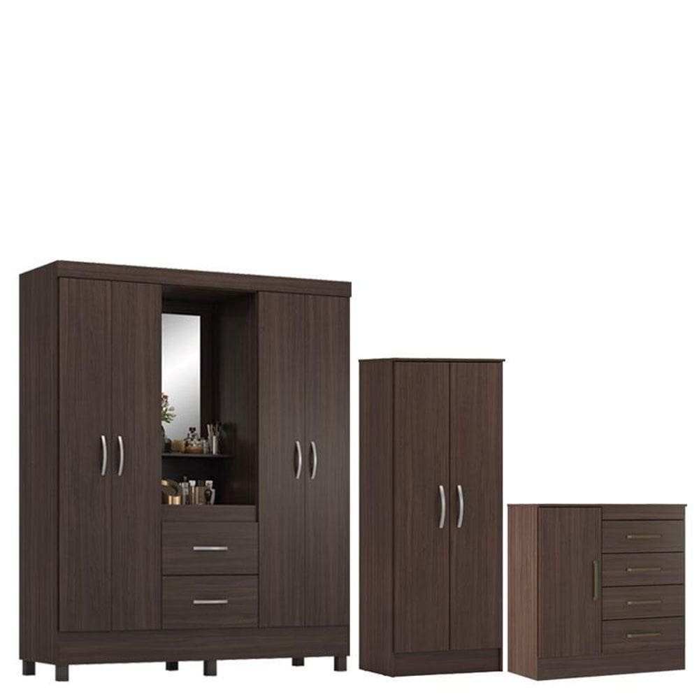 Guarda Roupa Casal Capelinha Lord Com Multiuso Viena Com Cômoda Montevidéu Café Touch - Demóbile