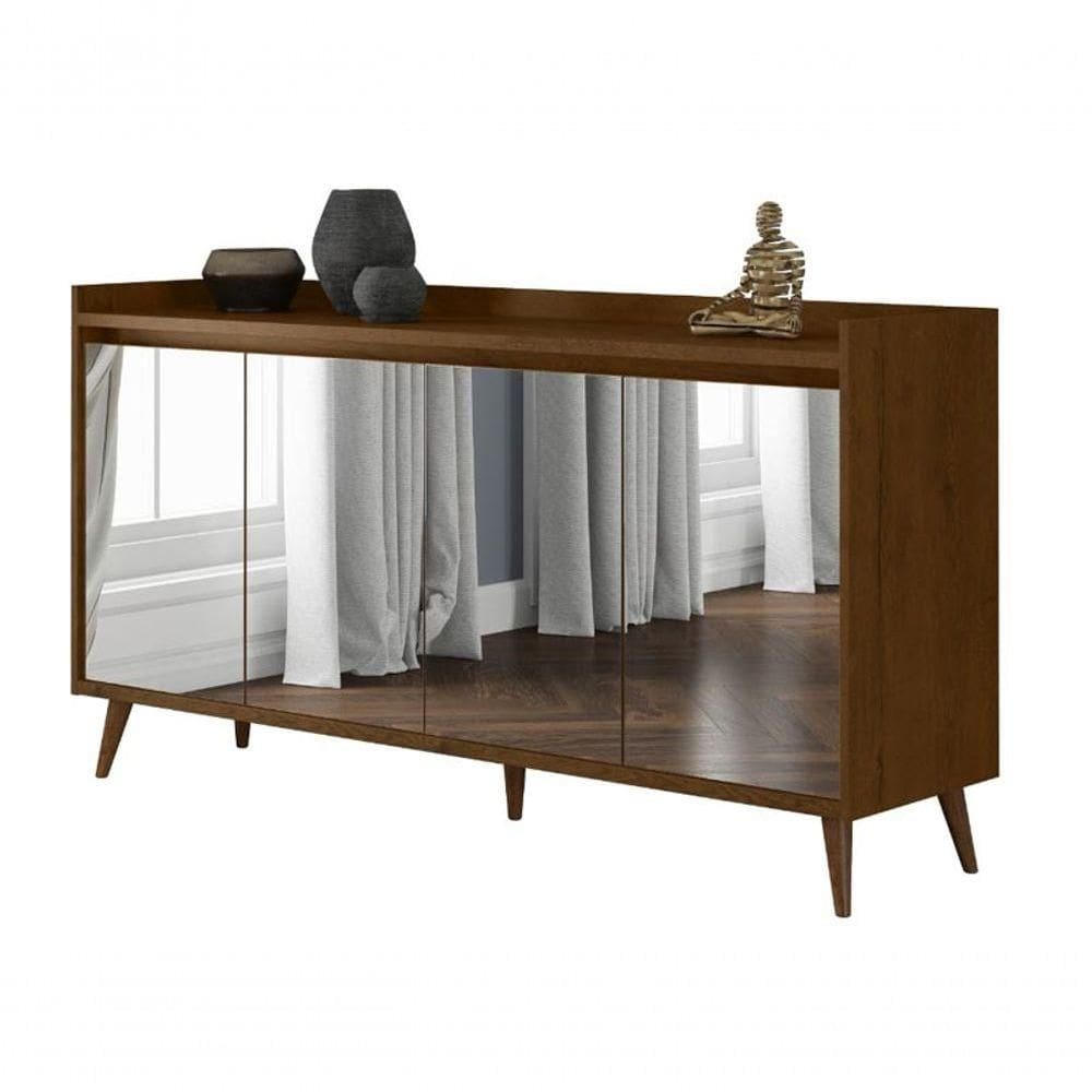 Buffet Aparador Retrô Com Espelho Delux 4 Portas Malbec - Moveisaqui