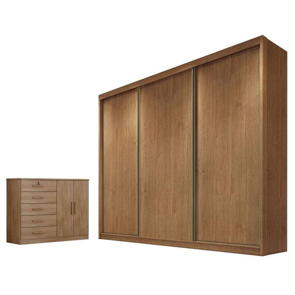 Guarda Roupa Casal Logan E Cômoda Seul Cumaru 23 - Novo Horizonte