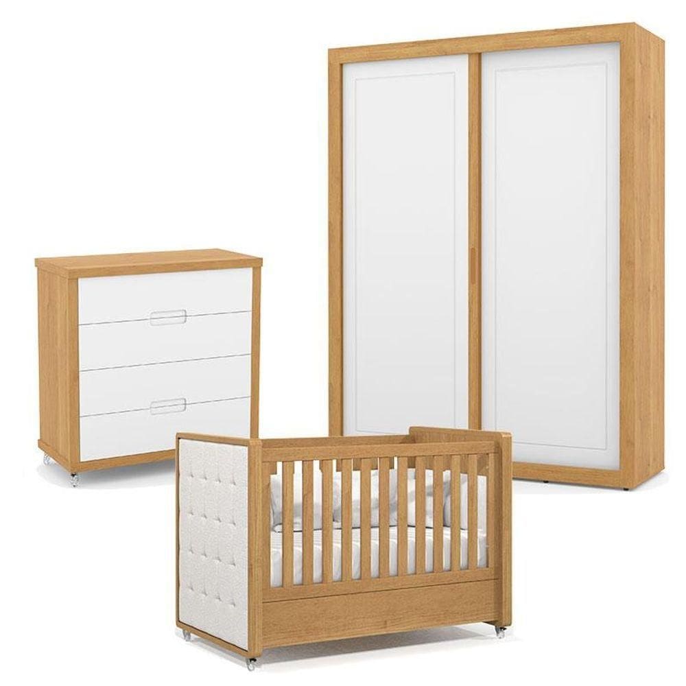 Quarto De Bebe 2 Portas Tutto New Com Capitonê New Boucle E Gaveteiro Freijó - Matic