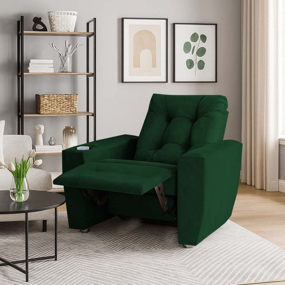 Poltrona Do Papai Reclinável Suede Porta Copo Perola Verde