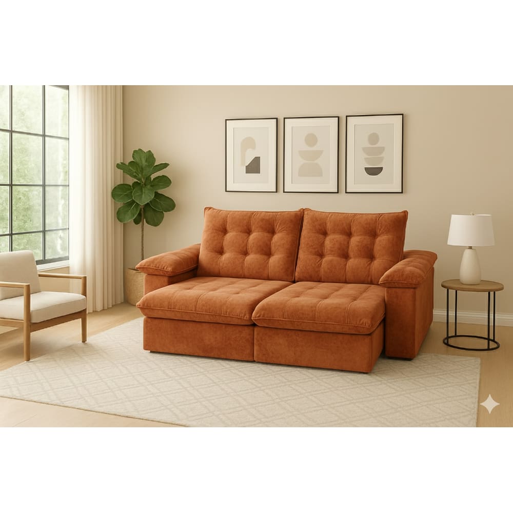 Sofá Retrátil Reclinável 2,10m Viena Premium Molas Ensacadas & Braços Almofadados